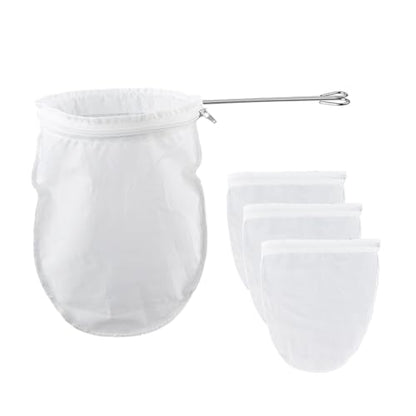 3-Pack Thai Tea Filter - Ultra Fine Mesh Strainer Bags with Handle - Thai Style Muslin Cotton Strainer Bags - Reusable for Nut Milk, Tea, Coffee, Milk, Juices, Honey, and Wine