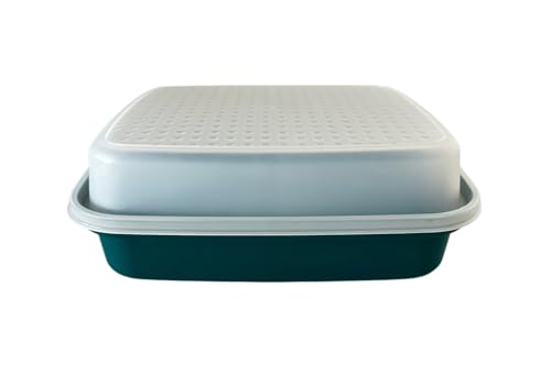NewTupperware Season-Serve Marinade & Food Storage Container with Lid - Large Size with Grid Design for Seasoning Meats, Fish & Vegetables - Mysterious Green