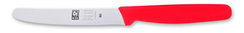 ICEL 4.25 Inch Straight Edge Round Tip Paring Knife, High Carbon German Stainless Steel Blade, Factory-Sharp Edge, Non-Slip Textured Red Polypropylene Handle - color: Red