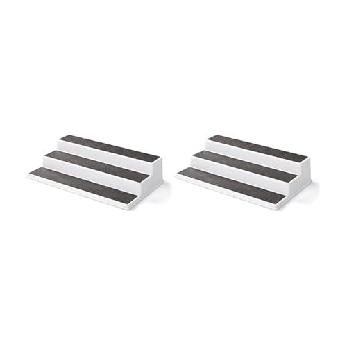 Copco 2555-0188 Non-Skid 3-Tier Spice Pantry Kitchen Cabinet Organizer, 15-Inch, White/Gray (Pack of 2) - size: 15-Inch (Pack of 2)