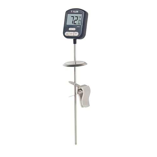 Taylor Digital Premium High Heat Resistant Candy Thermometer, Meat, Deep Fry, Brewing, and Craft Thermometer, with pan/Kettle Clip and Heat Shield, Backlit Display, and Includes 1 CR2032 Battery, Navy - color: Navy