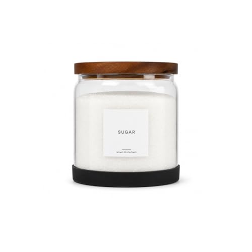 Glass Jar with Lid Half Gallon - 64oz Kitchen glass canisters - Airtight Acacia Wood Lid -Flour Sugar Coffee Rice Pantry Storage Container, Wide Mouth, 30 Labels & Non Slip Base