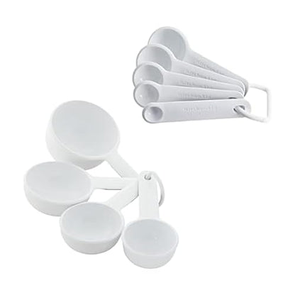 KitchenAid Universal Easy To Read Measuring Cup and Spoon Set with Soft Grip Handle for Maximum Control, Hang Hole and Nesting For Easy Storage, Dishwasher Safe, 9 Piece, White - color: White