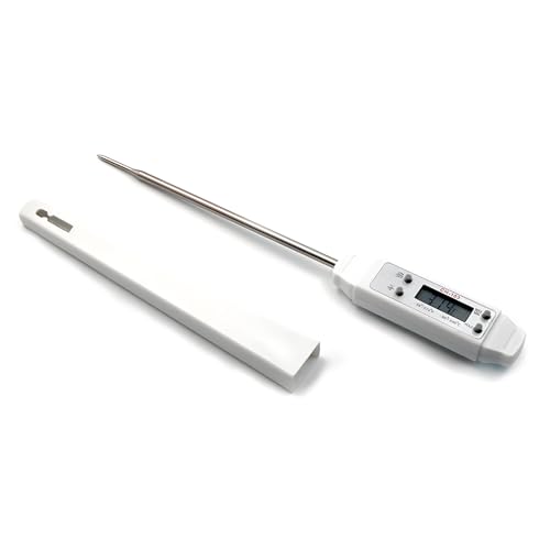 Meat Thermometer, Digital Food Thermometer Instant Read with 120mm Long Probe, Automatic Calibration, Kitchen Cooking Thermometer for BBQ, Grill, Deep Fry, Water Temperature (White) - color: White