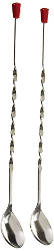 Stainless Steel Bar Tool | Bar Accessories | 11 inches Curvy Design with red or Multi Colour knob bar Cocktail Spoon | Bar Spoon | Long Spoon | Cocktail Mixer | Set of 2 Pieces - size: Bar Spoon