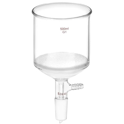 QWORK 500ml Filtering Buchner Funnel Medium Frit (G1) Lab Glassware with Standard 24/40 Joint and Vacuum Serrated Tubulation, 94mm I.D