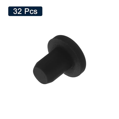 uxcell 32 Pieces Black Rubber Stopper, 4.3mm Plug Holes for 4mm/0.16" Hole - size: 4 mm