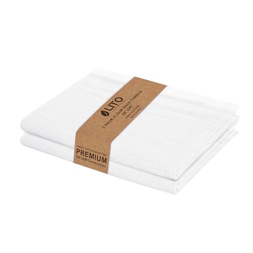 LITO LINEN AND TOWEL Flour Sack Towels – 100% Cotton, 28x28 Inches, Highly Absorbent, Embroidery-Ready Tea Towels for Kitchen & Crafts, Farmhouse Decor, Pack of 2 White - color: White, size: 28"x28"-Pack of 2