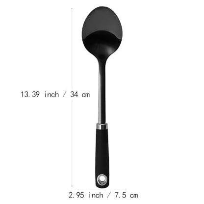 Black Stainless Steel Cooking Spoon, Solid Serving Spoon and Basting Spoon with Ergonomic Handle for Stirring, Mixing, Serving and Sauces, Dishwasher Safe - color: Z-Black Spoon