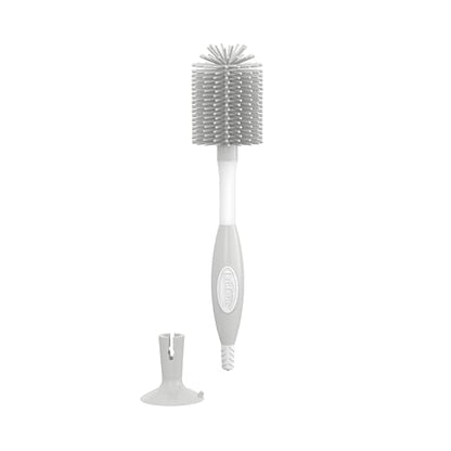 Dr. Brown's Soft Touch No Scratch Baby Bottle Cleaning Brush, Nipple Cleaner & Suction Cup Base for Easy Storage, BPA Free, Gray (Pack of 1) - style: Gray