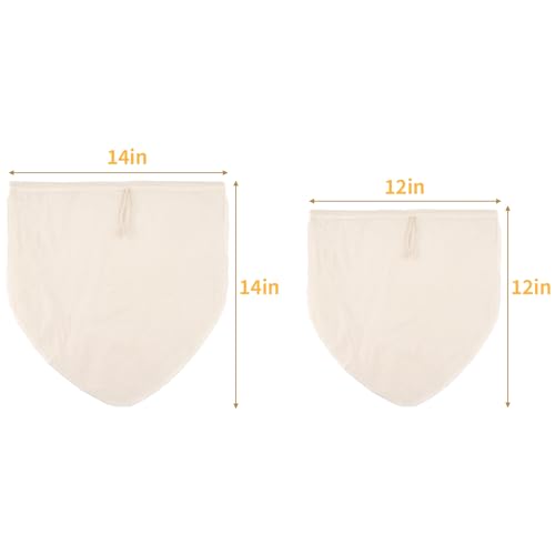 3 Pcs 14"x14" Nut Milk Bag, Natural Unbleached Cotton Cheese Cloth Bag for Straining, Reusable Strainer Bag for Oat Almond Milk, Cheese Making, Yogurt, Juice, Cold Brew Coffee, Beer Tea (14x14 Inch) - size: 14x14 Inch