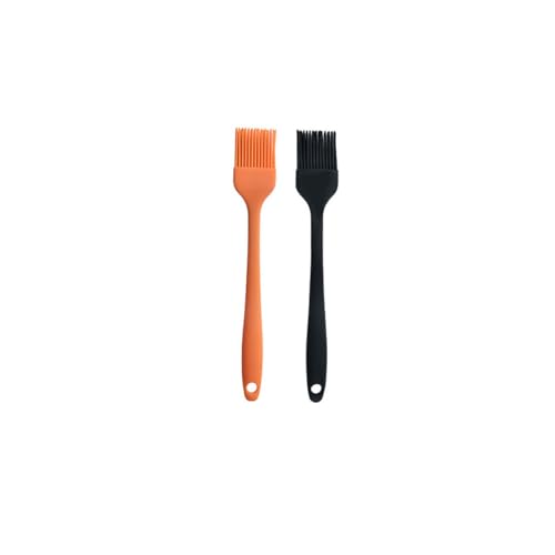 Silicone brush, Oil Brush for BBQ Kitchen Cooking Baking and Grilling (2 PCS,orange&black) - color: orange&black