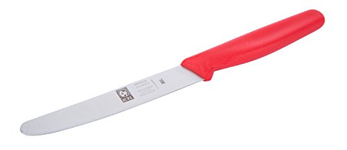 ICEL 4.25 Inch Straight Edge Round Tip Paring Knife, High Carbon German Stainless Steel Blade, Factory-Sharp Edge, Non-Slip Textured Red Polypropylene Handle - color: Red