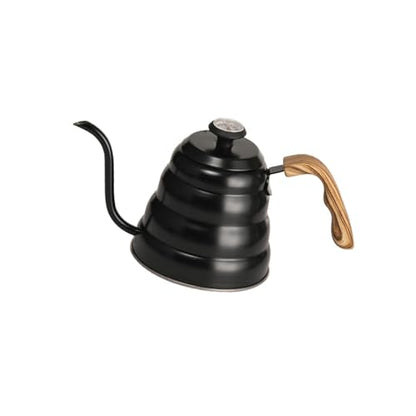 304 Stainless Steel Pouring Over Coffee Kettles with Thermometers and Wood Handle for Temperature Control Rustless Swanneck Coffeepot - color: Black
