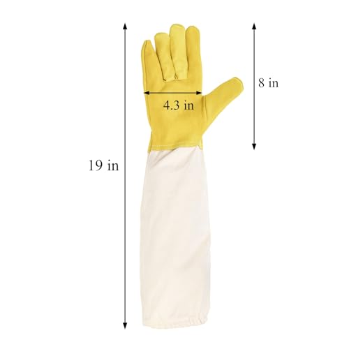Lawei 3 Pairs Beekeeping Gloves, Goatskin Leather Beekeeper's Glove with Ventilated Canvas Long Sleeves, Thick Protected Bee Glove for the Beginner Beekeeper Hand Protection, Elastic Cuffs Vented
