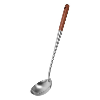 Soup Ladle, Ladle, 16.14 Inches Stainless Steel Ladle, Wooden Ladle Spoon for Cooking Serving, 4.5 Ounce