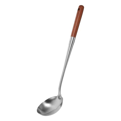 Soup Ladle, Ladle, 16.14 Inches Stainless Steel Ladle, Wooden Ladle Spoon for Cooking Serving, 4.5 Ounce
