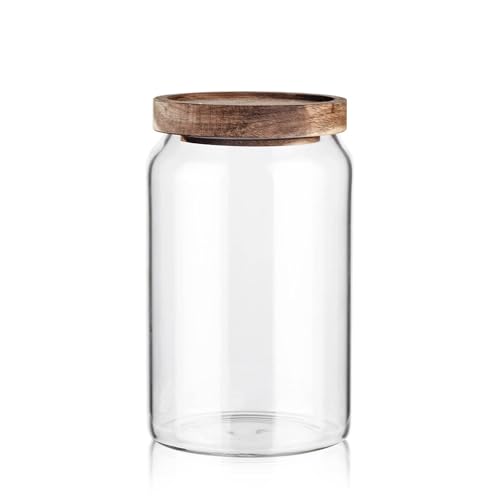 Labina Glass Storage Container Airtight Food Jars Kitchen Canister with Wood Lids, 33 Oz Wide Mouth Pantry Organization Glass Jar for Flour, Sugar, Cookie, Spagetti, Nuts and Candy - size: A3: 33 Oz 1 pcs