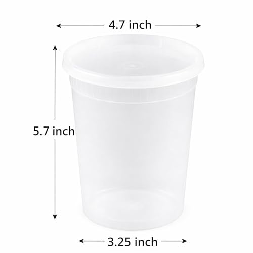 32 oz [20-Pack] Microwavable Plastic Deli Food Storage Containers with Lids | BPA Free, leak-resistant, stackable and freezer-safe design helps keep food fresh and secure - size: 32 oz - 20 Pack