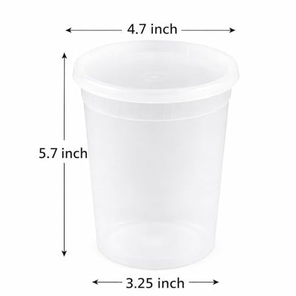 32 oz [20-Pack] Microwavable Plastic Deli Food Storage Containers with Lids | BPA Free, leak-resistant, stackable and freezer-safe design helps keep food fresh and secure - size: 32 oz - 20 Pack