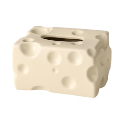 Tissue Dispenser Box Tissue Box Cover Cheese Shaped Tissue Paper Storage Holder Art Ceramic Tissue Box for Restaurant Kitchen, Beige - color: Beige