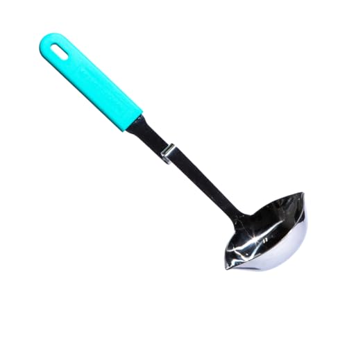Souper Cubes + Lori Greiner No Mess Stainless Steel Soup Ladle with Silicone Handle - Metal Soup Ladle with No Mess Design That Hooks on Side of Any Pot - Aqua - color: Aqua, size: Ladle 1-Pack