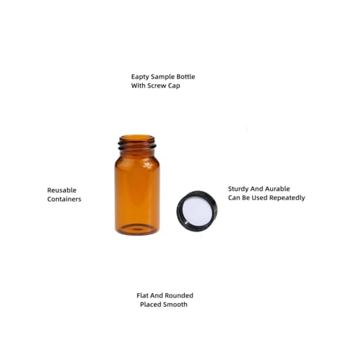 10ML Glass Sample Vial,Amber Borosilicate Glass Liquid Sampling Sample Glass Thread Bottles,22 * 52mm,18-400 Black Screw Caps with PE Liners, pack of 100. - size: 10ML