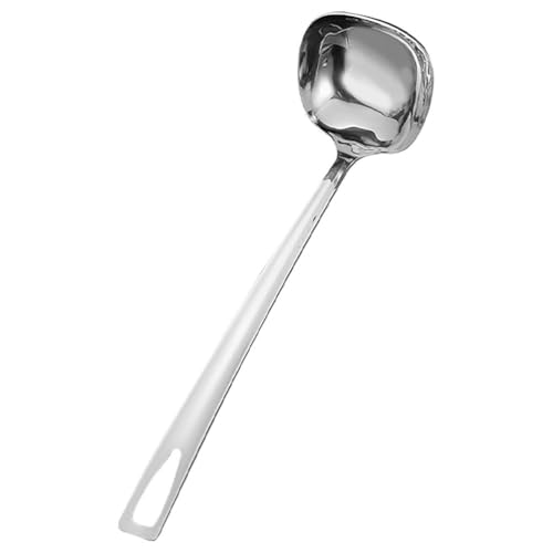 Kichvoe Square Stainless Steel Soup Ladle with Hanging Corrosion Resistant Cooking Spoon for Stirring and Serving Soups Hot Pot and Stews in Home Professional Kitchens