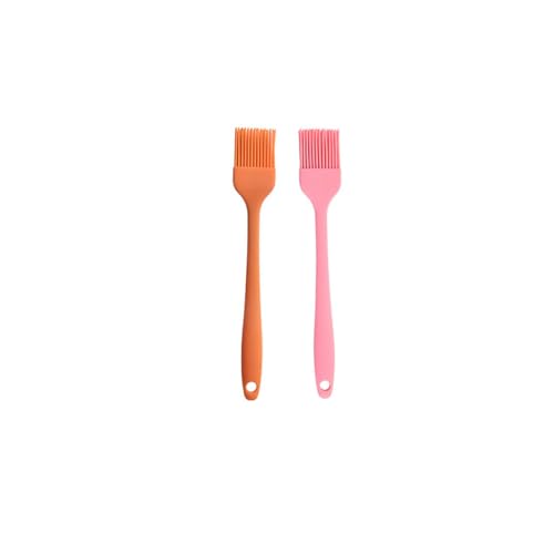 Silicone brush, Oil Brush for BBQ Kitchen Cooking Baking and Grilling (2 PCS,pink&orange) - color: pink&orange