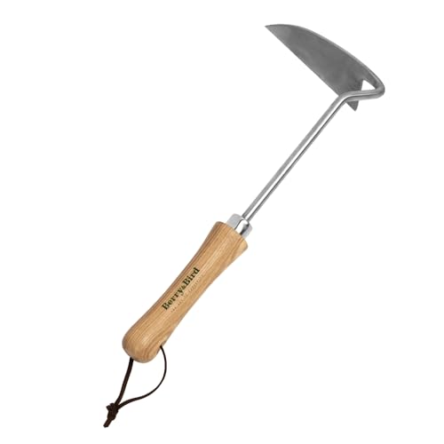 Berry&Bird Sickle Hoe Crack Weeder, Stainless Steel Japanese Weeding Sickle with Wooden Handle, Versatile Weeding Tool Garden Hand Hoe for Effective Weeding Cultivating Loosening Furrowing & Digging