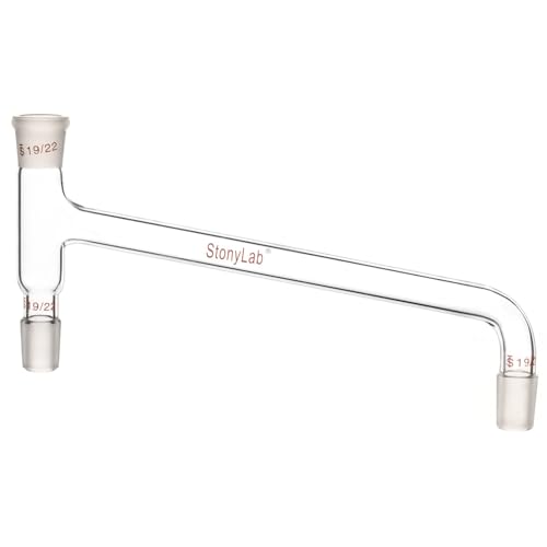 stonylab Borosilicate Glass 75 Degree Bent Distilling Adapter, with Two 19/22 Inner Joints and One Outer Joint, for Laboratory Distillation - size: 19/22 Joint