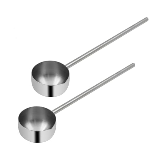 2Pcs Stainless Steel Cooking Spoons, Sauce Scoop with Long Handle 304 Stainless Steel Deep Oil Sauce Spoon for Kitchen Cooking, Serving