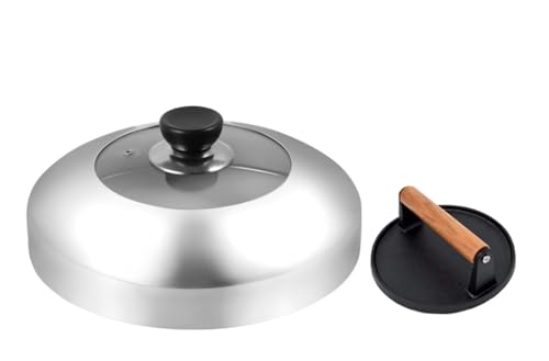 5.7inch Heavy Duty cast Iron Smash Burger Press Grill Press Burger Smasher Indoor Outdoor Griddle Accessories and 11inch Visual Melting Dome Cover - size: 5.7“+11”