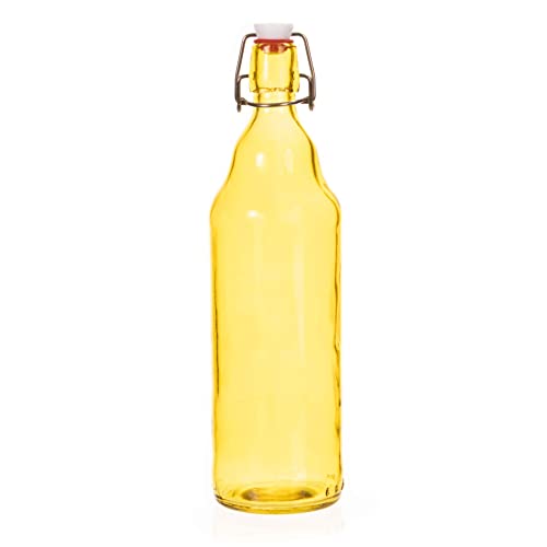 Cocktailor Glass Grolsch Beer Bottles (12-pack, 33.8 oz./1000 mL) Airtight Seal with Swing Top/Flip Top Stoppers - Home Brewing Supplies, Fermenting of Alcohol, Kombucha Tea, Wine, Soda - Yellow
