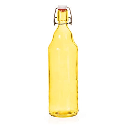 Cocktailor Glass Grolsch Beer Bottles (12-pack, 33.8 oz./1000 mL) Airtight Seal with Swing Top/Flip Top Stoppers - Home Brewing Supplies, Fermenting of Alcohol, Kombucha Tea, Wine, Soda - Yellow