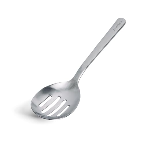 Misen Slotted Chef Spoon – Stainless Steel Draining and Serving Spoon for Pasta Vegetables Poached Eggs Fried Foods Meatballs Braises and Everyday Cooking and Kitchen Prep - style: Slotted Spoon