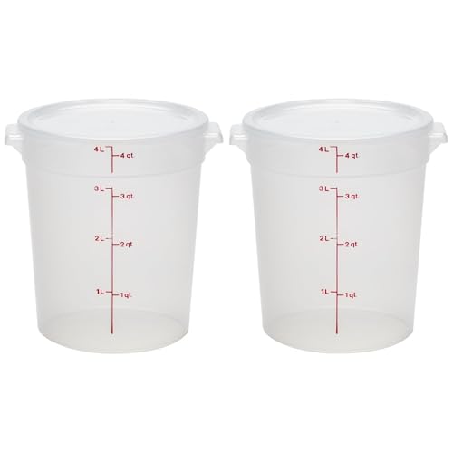 Cambro Food Storage Containers with Lids (BPA-Free) - 4 Quart - Food Grade Buckets with Lids (2 Pack) - For Dough Proofing and Brining (Translucent) - size: 8 inches diameter x 9 inches tall