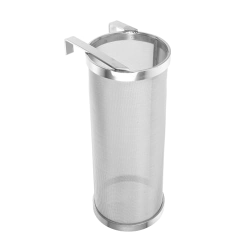 SEWACC Stainless Steel Beer Brewing Strainer Basket 10x25cm Grain Brewing Filter Tube with Dual Hooks Mesh Cylinder for Homebrew Wine