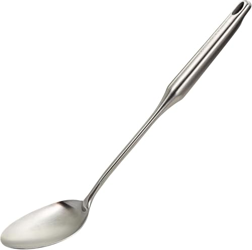 Millvado Stainless Steel Big Cooking Spoon, Kitchen Utensils and Gadgets, 15 Inch Large Spoon For for Cooking, Basting, Serving, Dishwasher Safe Metal Utensil, Durable, Solid Construction - color: Solid Spoon