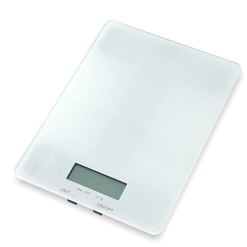 Glass Platform Digital Kitchen Scale - for Food Coffee Lab - LCD Display gram Ounces lb:oz fl.oz ml - 11 LB/5 KG Capacity - Battery Included - White by The Display Guys - color: Glass - White