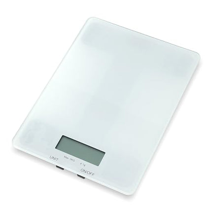Glass Platform Digital Kitchen Scale - for Food Coffee Lab - LCD Display gram Ounces lb:oz fl.oz ml - 11 LB/5 KG Capacity - Battery Included - White by The Display Guys - color: Glass - White