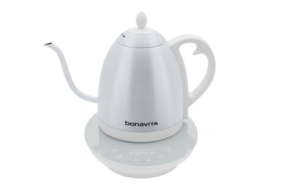 Bonavita Cosmopolitan 1.0L Gooseneck Electric Kettle, Stainless Steel Water Boiler for Coffee Brew and Tea Precise Pour Control, 6 Preset Temps, Glass Touch Panel, 1200W Fast Boil, White - color: White
