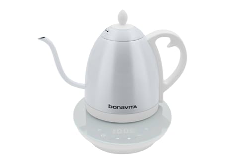 Bonavita Cosmopolitan 1.0L Gooseneck Electric Kettle, Stainless Steel Water Boiler for Coffee Brew and Tea Precise Pour Control, 6 Preset Temps, Glass Touch Panel, 1200W Fast Boil, White - color: White