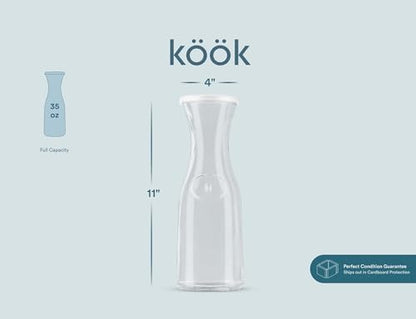 KooK Glass Carafe, Mimosa Bar Supplies, Carafe Pitchers with Lid, Set of 3, Glass Water Pitcher, Drink Dispensers for Parties, Tea, Wine, and Juice, Plastic Lids, Dishwasher Safe, 35 oz - color: Set of 3, 1 Liter