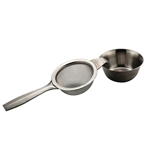 2.24inch Fine Mesh Strainer with Long Handle, Stainless Steel Mini Tea Strainer with dripping bowl, for Straining Teas and Cocktails or Sifting Flour, Sugar, Spices, and Herbs(Silver)