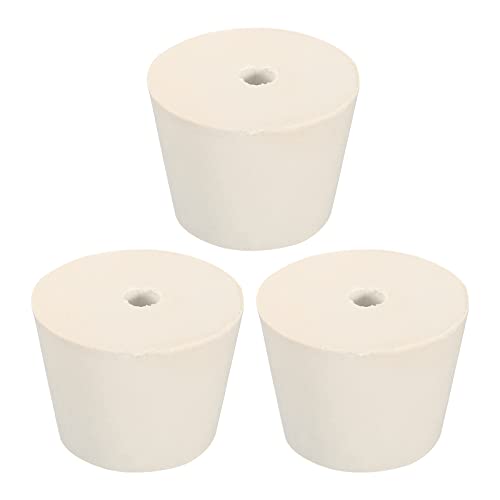 MECCANIXITY Rubber Tapered Plug 32mm to 42mm with 8mm Hole Test Tubes Bungs Stopper White for Lab Home 3 Pieces - size: 32mm to 42mm