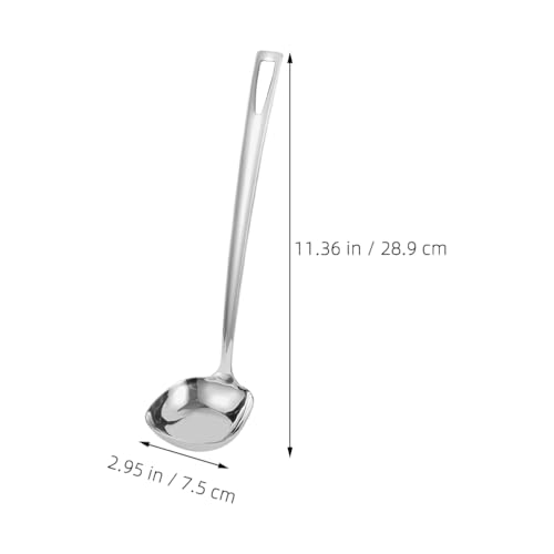 Kichvoe Square Stainless Steel Soup Ladle with Hanging Corrosion Resistant Cooking Spoon for Stirring and Serving Soups Hot Pot and Stews in Home Professional Kitchens