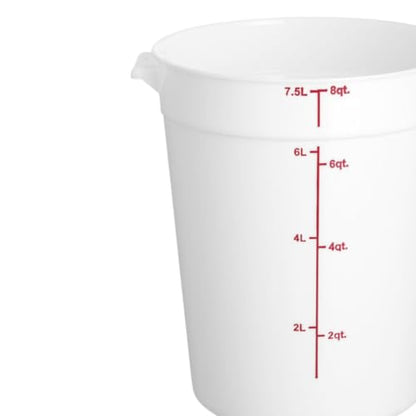 TrueCraftware- 8 Quart White Round Food Storage Container Polypropylene- Commercial Reusable Food Container Canister with Measurement Markings for Meal Prep Pantry Kitchen - size: 8 Quart