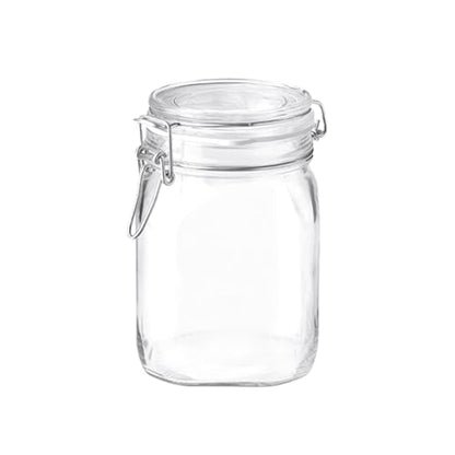 Bormioli Rocco Clear Glass Storage Jars: Airtight Hinged Lid With Leak Proof Gasket, Wide Mouth Canister Kitchen Food Container - For Zero Waste Air Tight Preserving Jam, Spices, Coffee, Sugar & Herbs