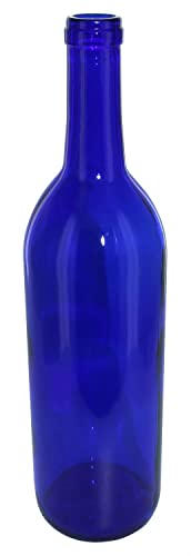 North Mountain Supply 750ml Glass Bordeaux Wine Bottle Flat-Bottomed Cork Finish - Case of 12 - Cobalt Blue